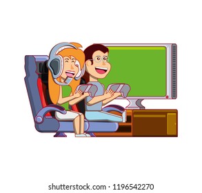 young couple playing video game