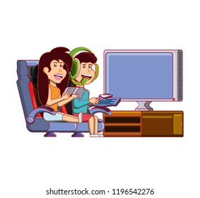 young couple playing video game