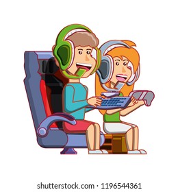 young couple playing video game