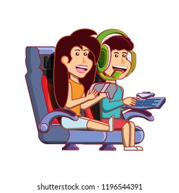 young couple playing video game