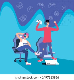 young couple playing video game entertainment