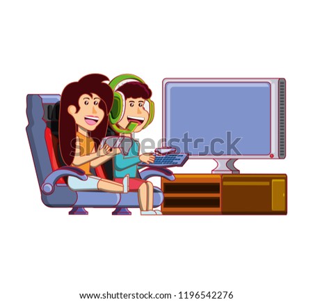young couple playing video game