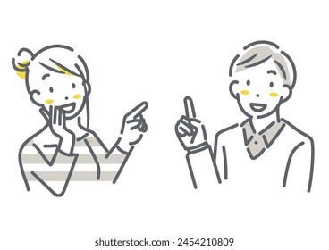 young couple with pointing finger