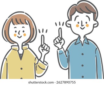 Young couple pointing, upper body, vector
