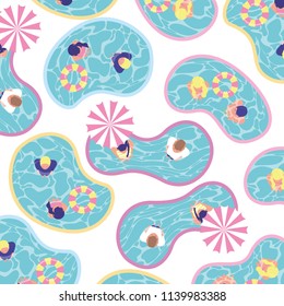 young couple in pool swiming pattern