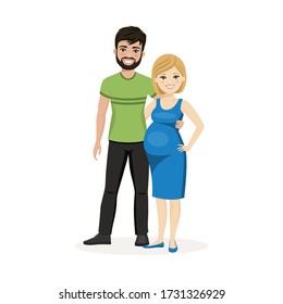 Young couple portrait waiting for baby. Pregnant woman. Vector illustration