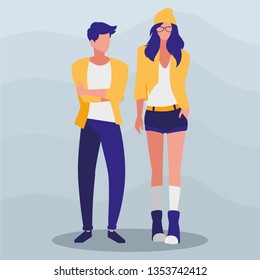 young couple with pose of modeling
