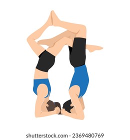 Young couple practicing acroyoga together. Flat vector illustration isolated on white background