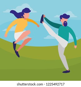 young couple practicing exercice