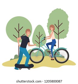 young couple practicing sports characters