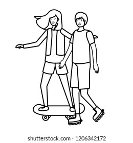 young couple practicing sports characters