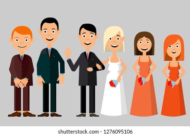A young couple is ready to start a family and live happily all their lives. Friends rejoice with them. Vector illustration.