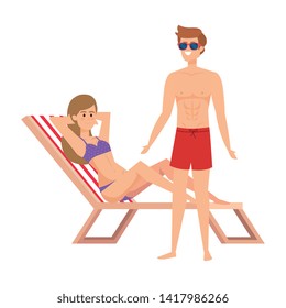 young couple relaxing in beach chair avatars characters