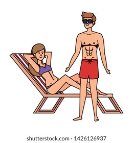 young couple relaxing in beach chair avatars characters