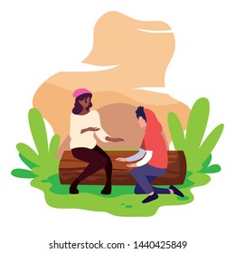 young couple resting in landscape nature