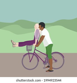 junges Ehepaar, das Fahrrad fährt