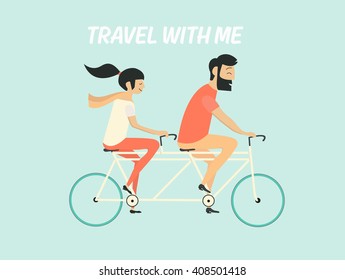 Young couple riding bicycle