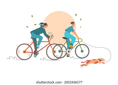 Young couple riding bicycle illustration