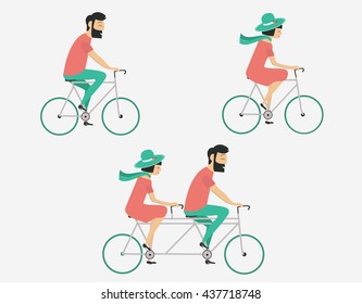Young couple riding bicycle set. Summer travel