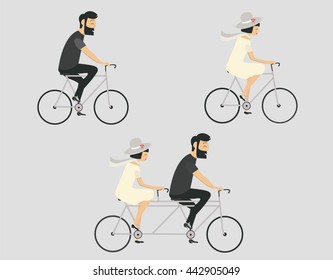 Young couple riding bicycle set. Summer travel