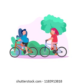 Young Couple Riding Bike Together, Sport Illustration Vector