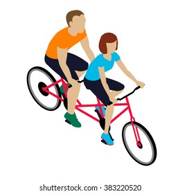 Young couple riding on the tandem bike.