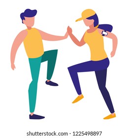 young couple running characters