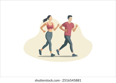 young couple running. Doing cardio exercises together. Active and healthy lifestyle. Time to lose weight. Vector illustration.