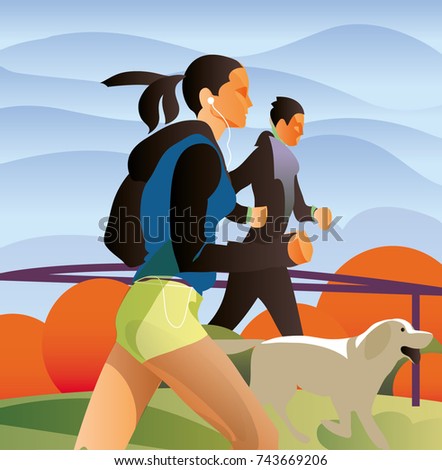 Young couple running in the park