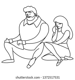 young couple seated characters