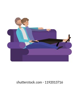 young couple seated in the sofa avatars characters