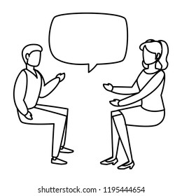 young couple seated talking