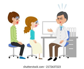 A young couple is shocked when a male doctor explains the situation in the examination room.
