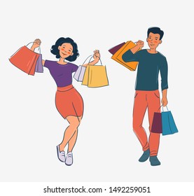 Young couple with shopping bags