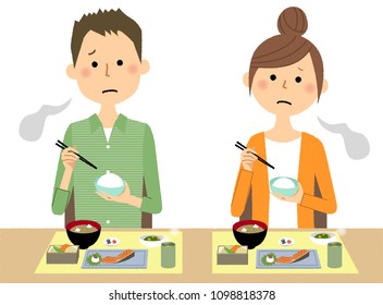 Young couple sighing with anorexia