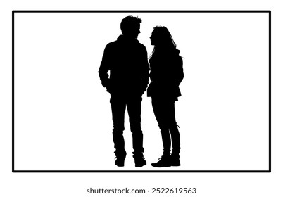 Young Couple silhouette, Romantic couple in various poses silhouettes 