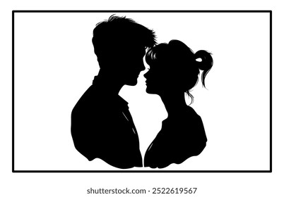 Young Couple silhouette, Romantic couple in various poses silhouettes 