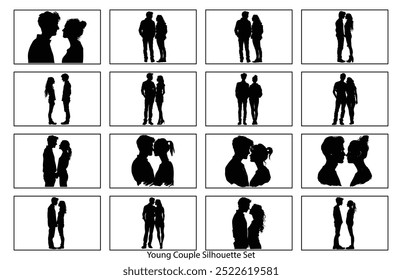 Young Couple silhouette, Romantic couple in various poses silhouettes 