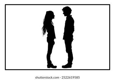 Young Couple silhouette, Romantic couple in various poses silhouettes 