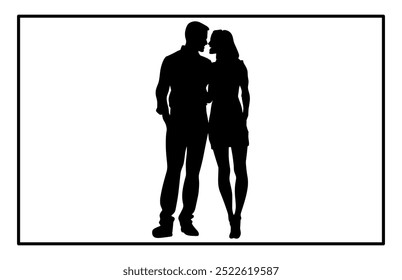 Young Couple silhouette, Romantic couple in various poses silhouettes 