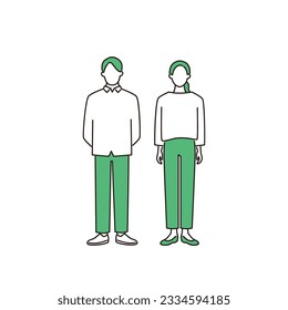 young couple. simple full body illustration