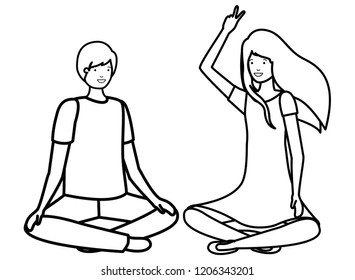 young couple sitting characters