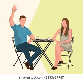 Young couple sitting at a coffee table vector illustration