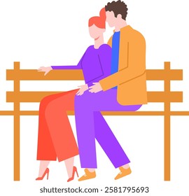 Young couple sitting on a bench, relaxing and enjoying time together in a public park, representing love, relationship, togetherness and modern lifestyle