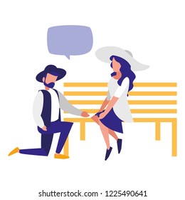 young couple sitting in the park chair