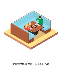 A young couple are sitting at a table and eating pizza. The man and the girl in the restaurant with pizza.