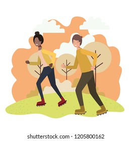 young couple in skates characters