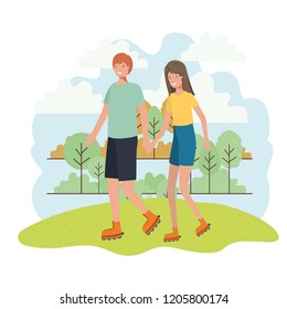 young couple in skates characters