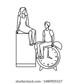 young couple with smartphone characters