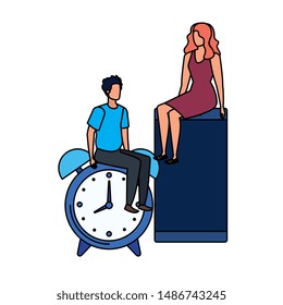 young couple with smartphone characters